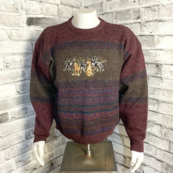 Vintage London Fog Hunting Dogs Sweater Embroidered Grandpa Dad Crewneck - Picture 1 of 11